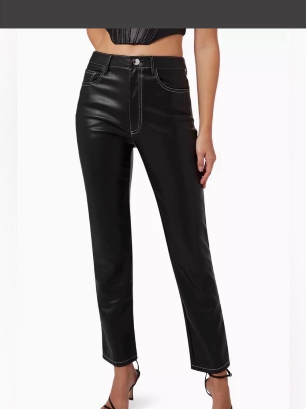 STAUD Black Faux Leather Straight-Leg Jeans NEW